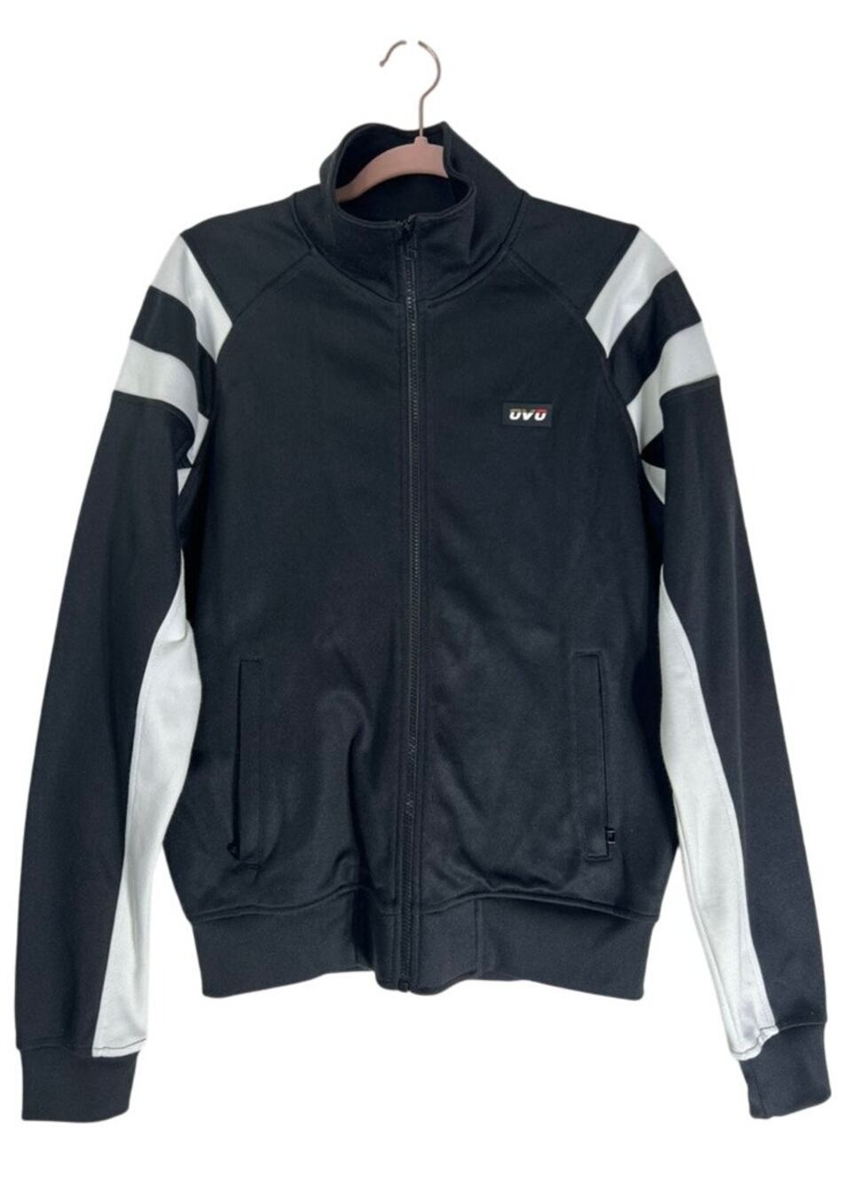 Ovo Black & White Pique Zip Up Casual Sporty Activewear Track Jacket